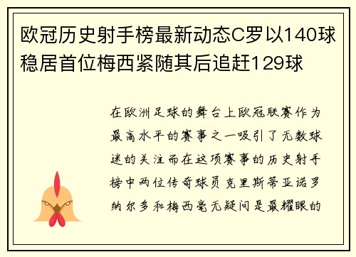 欧冠历史射手榜最新动态C罗以140球稳居首位梅西紧随其后追赶129球