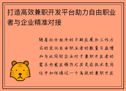 打造高效兼职开发平台助力自由职业者与企业精准对接